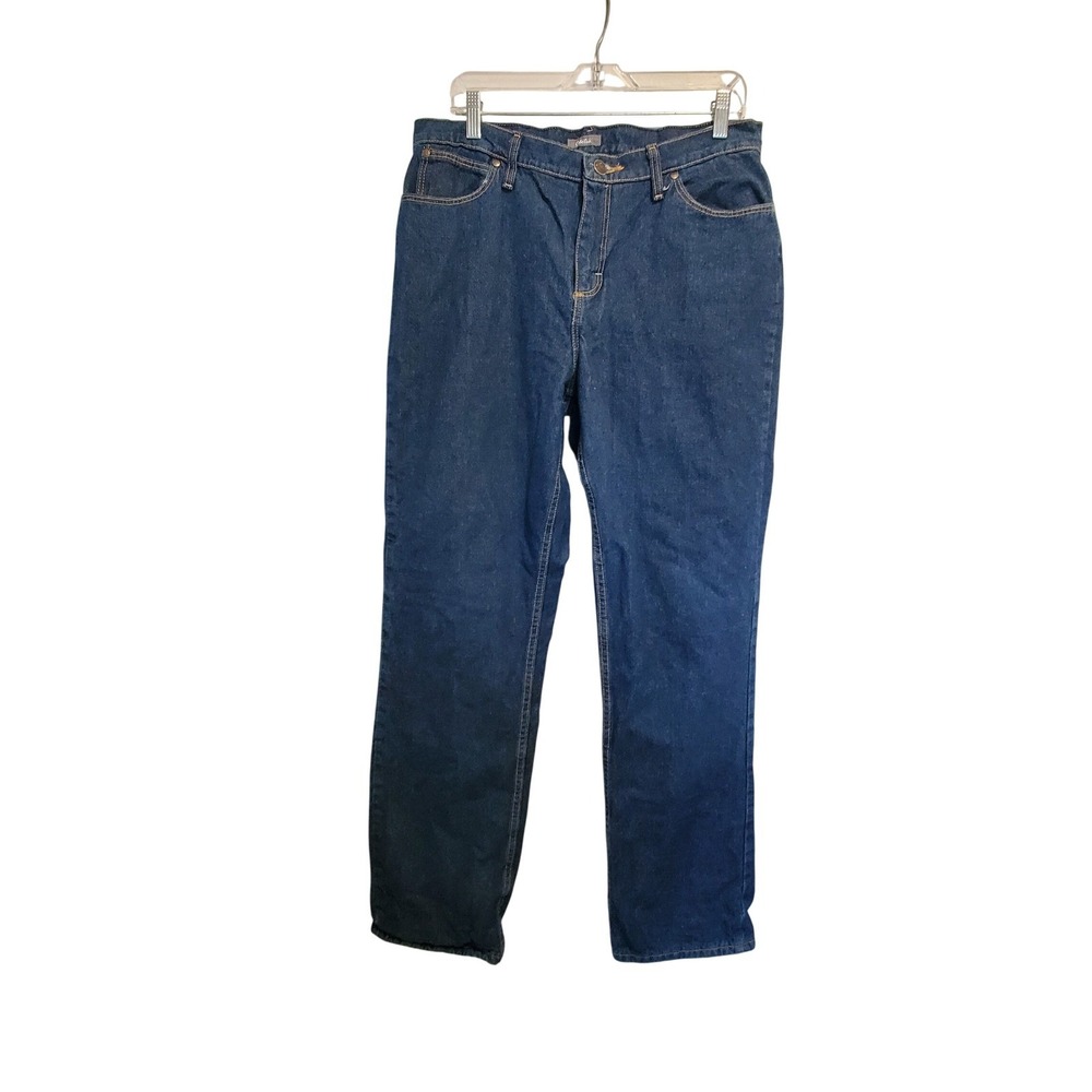 Cabelas Womens Flannel Lined Jeans Dark Wash Straight Leg Size 12 Long 32x34